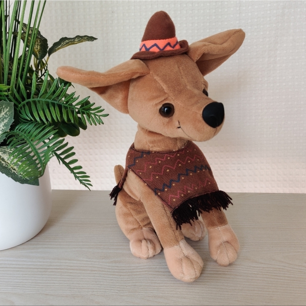 Chihuahua Dog 10" Plush Animal Wearing a Sombrero and Serape.💰